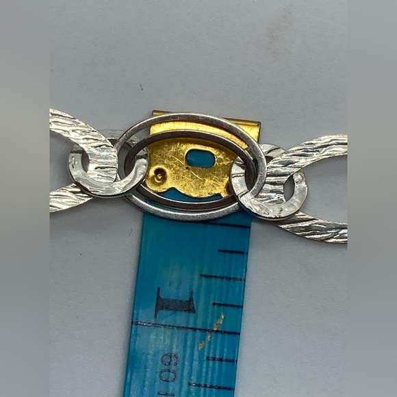 Vtg Sterling Silver Woodgrain Design Connected Hoops Circles Chain Necklace 18” - Picture 8 of 10